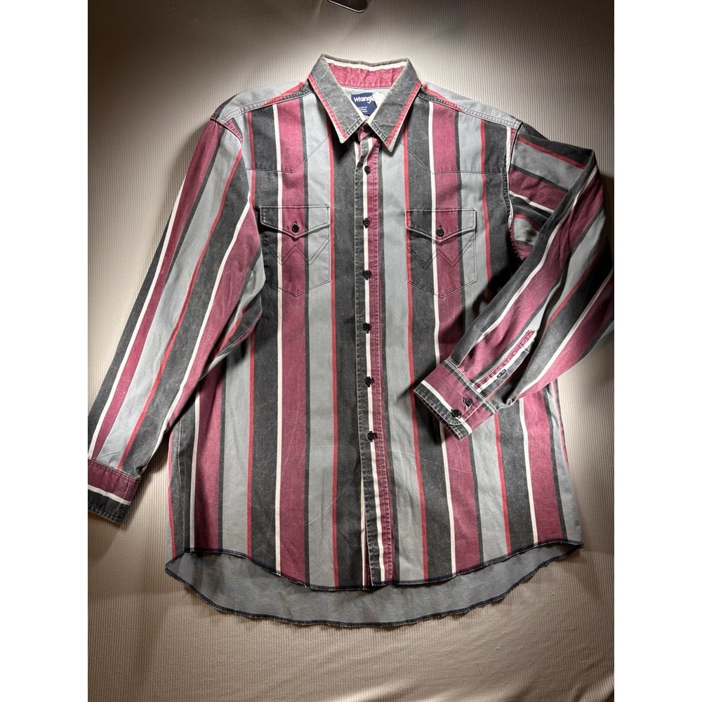 RARE Vtg. 90's Brushpopper Mens Maroon Gray Stripe Western Shirt Men's XL Heavy